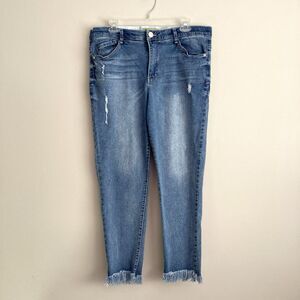 Democracy Ab Technology Jeans Womens 16 Blue Distressed Frayed Hem Stretch Denim